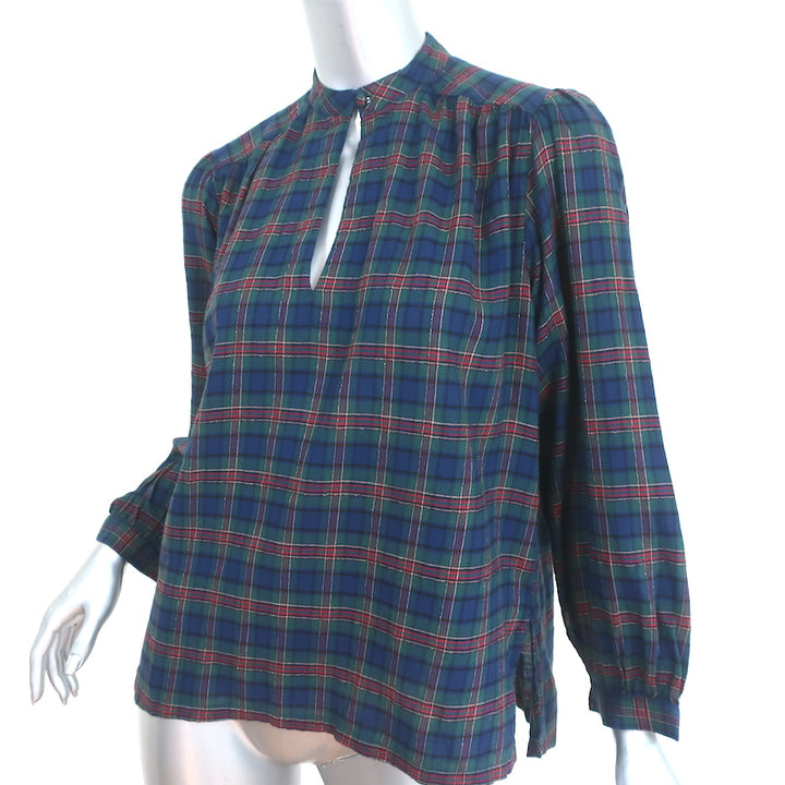 Trovata Birds of Paradis Blouse Bailey Tinsel Plaid Size Extra Small NEW