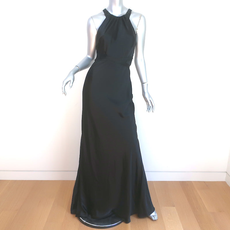 Vera Wang Sequin Neck Gown Black Satin Size 12 Sleeveless Maxi Dress N Celebrity Owned Vera Wang Sequin Neck Gown Black Satin Size 12 Sleeveless Maxi Dress N Celebrity Owned
