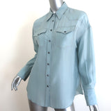 Brunello Cucinelli Silk Western Shirt Baby Blue Size Small Long Sleeve Blouse
