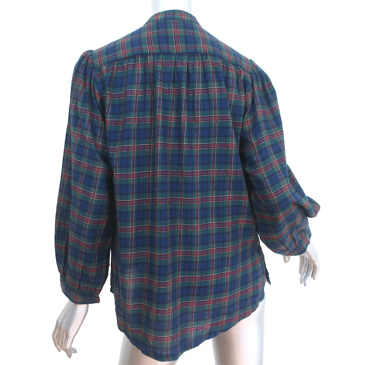 Trovata Birds of Paradis Blouse Bailey Tinsel Plaid Size Extra Small NEW