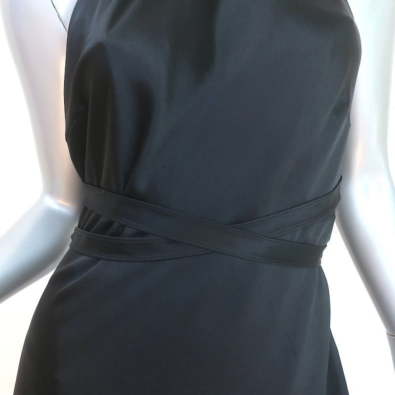 Vera Wang Sequin Neck Gown Black Satin Size 12 Sleeveless Maxi Dress NEW
