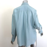 Brunello Cucinelli Silk Western Shirt Baby Blue Size Small Long Sleeve Blouse
