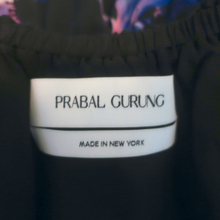 Prabal Gurung Off the Shoulder Blouson-Sleeve Top Black Floral Print Size 6