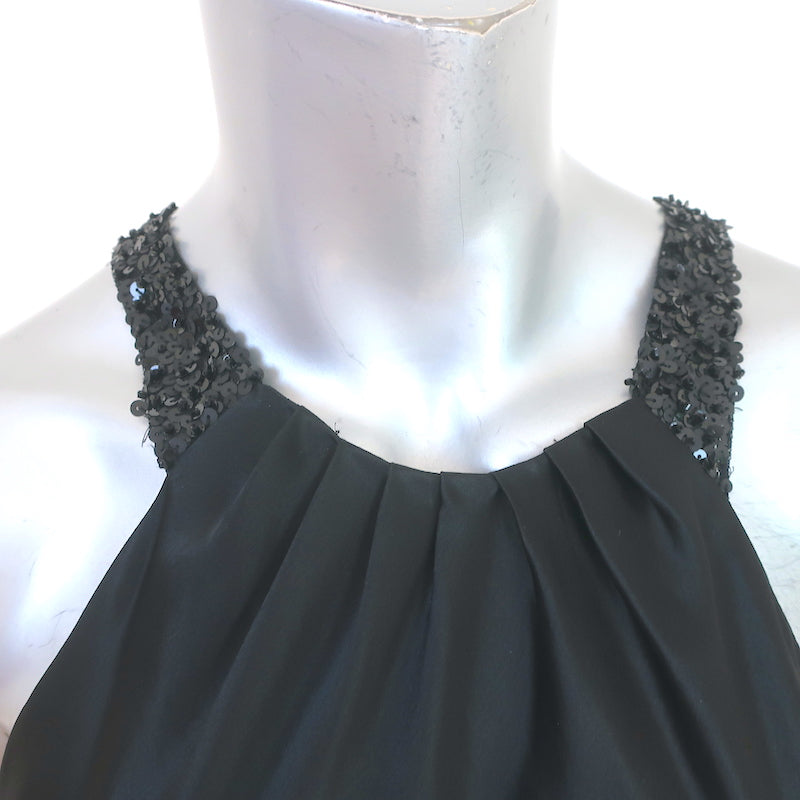 Vera Wang Sequin Neck Gown Black Satin Size 12 Sleeveless Maxi Dress NEW