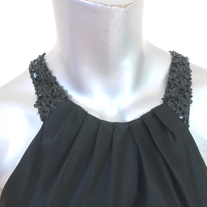 Vera Wang Sequin Neck Gown Black Satin Size 12 Sleeveless Maxi Dress NEW