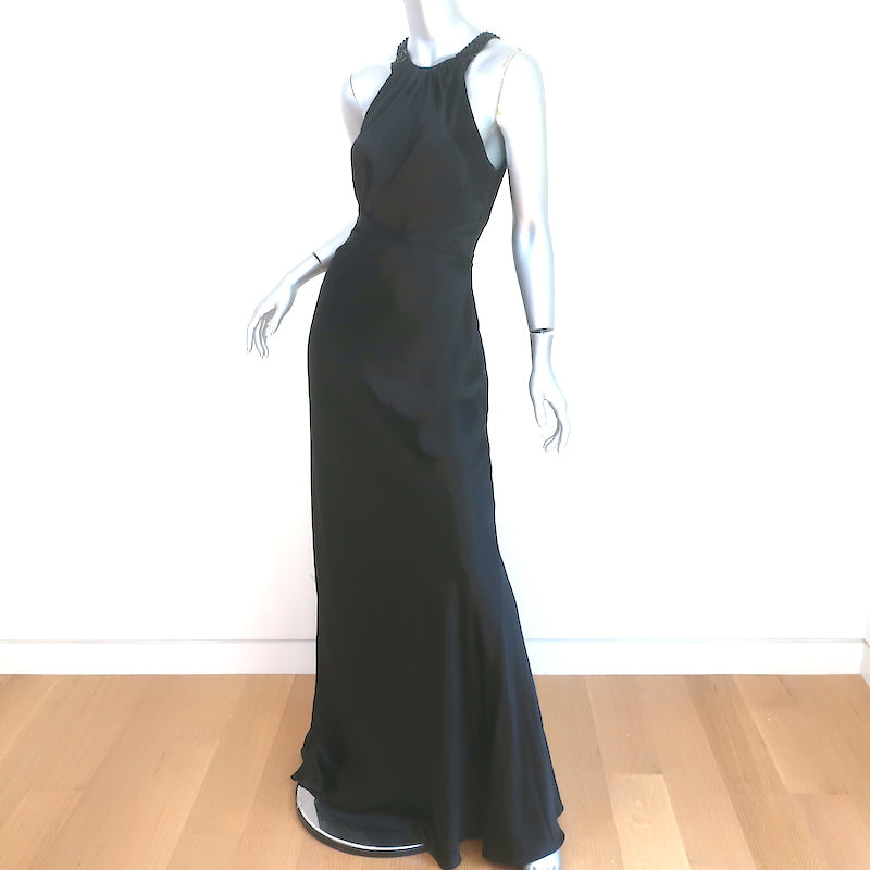 Vera Wang Sequin Neck Gown Black Satin Size 12 Sleeveless Maxi Dress N Celebrity Owned Vera Wang Sequin Neck Gown Black Satin Size 12 Sleeveless Maxi Dress N Celebrity Owned