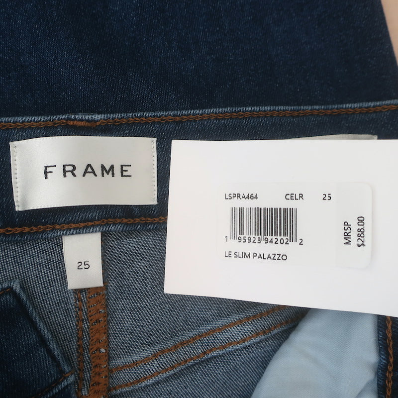 FRAME Le Slim Palazzo Raw Hem Wide Leg Jeans Celebrity Stretch Denim Size 25 NEW