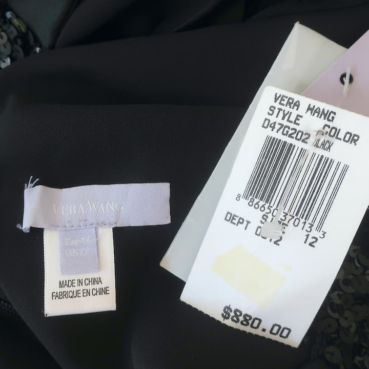 Vera Wang Sequin Neck Gown Black Satin Size 12 Sleeveless Maxi Dress NEW