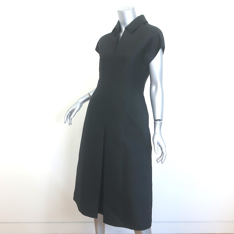 Christian Dior Collared Midi Dress Black Wool-Silk Shantung Size US 8