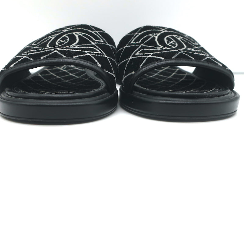Chanel CC Velvet Slide Sandals Black Size 38 NEW