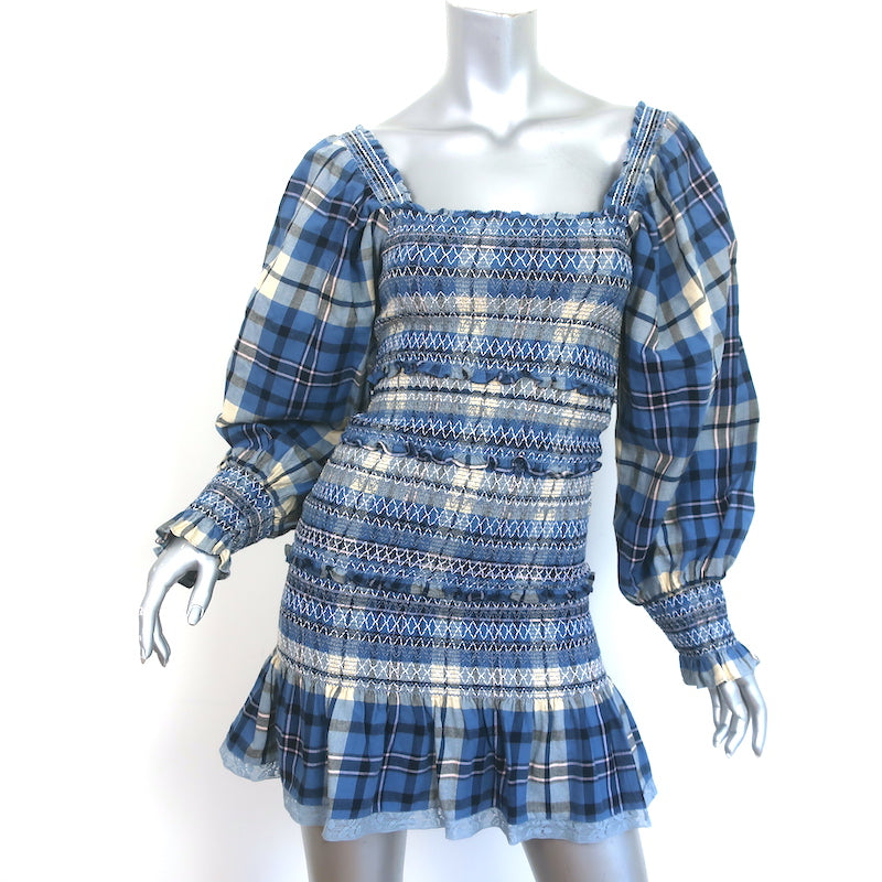 LoveShackFancy Smocked Mini Dress Stanley Blue Plaid Size Extra Small Celebrity Owned LoveShackFancy Smocked Mini Dress Stanley Blue Plaid Size Extra Small Celebrity Owned