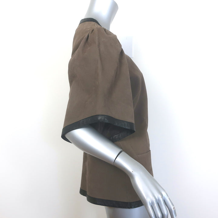 Marni Short Sleeve Zip-Up Leather Jacket Brown Nubuck Size 42