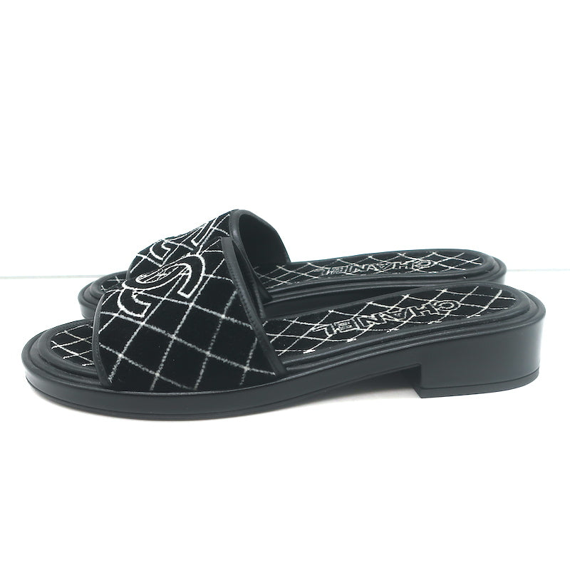 Chanel CC Velvet Slide Sandals Black Size 38 NEW