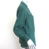 Brunello Cucinelli Silk Western Shirt Green Size Medium Roll-Sleeve Blouse