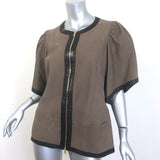 Marni Short Sleeve Zip-Up Leather Jacket Brown Nubuck Size 42