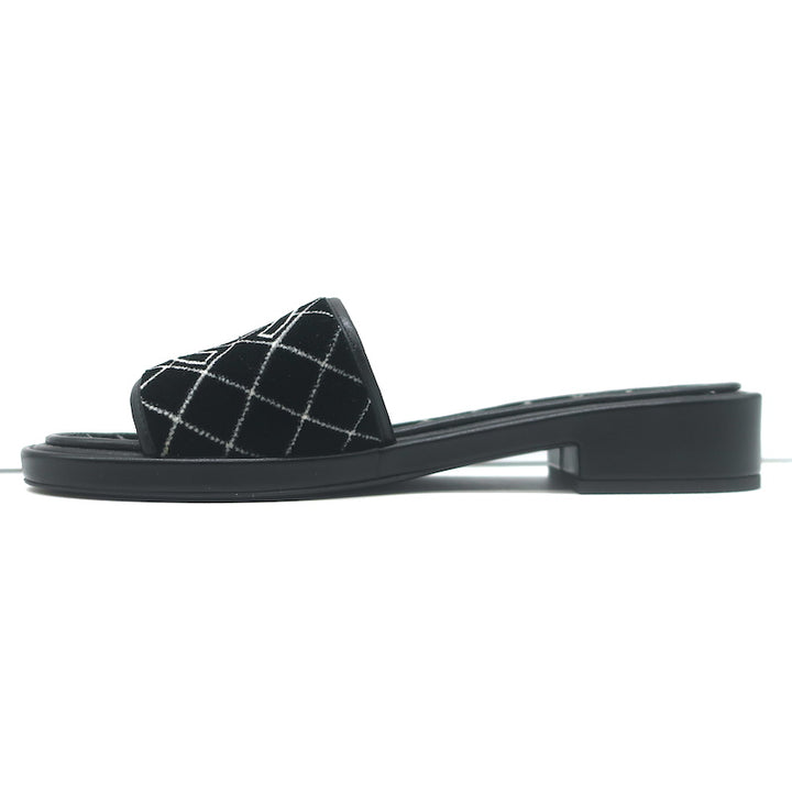 Chanel CC Velvet Slide Sandals Black Size 38 NEW