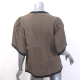 Marni Short Sleeve Zip-Up Leather Jacket Brown Nubuck Size 42