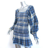 LoveShackFancy Smocked Mini Dress Stanley Blue Plaid Size Extra Small