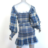 LoveShackFancy Smocked Mini Dress Stanley Blue Plaid Size Extra Small