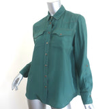 Brunello Cucinelli Silk Western Shirt Green Size Medium Roll-Sleeve Blouse