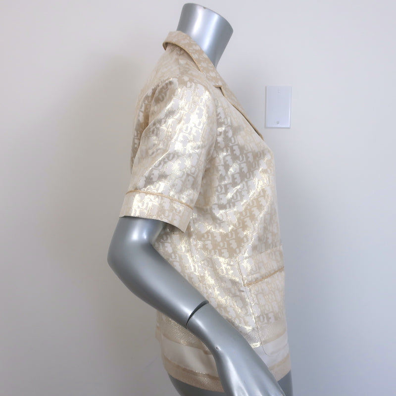 Christian Dior Chez Moi Short Sleeve Pajama Shirt Gold Metallic Size US 4