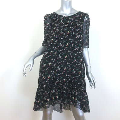 Saint Laurent Floral Print Ruffled Mini Dress Black Silk Georgette Size 40