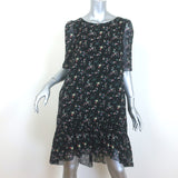 Saint Laurent Floral Print Ruffled Mini Dress Black Silk Georgette Size 40