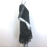 Saint Laurent Floral Print Ruffled Mini Dress Black Silk Georgette Size 40