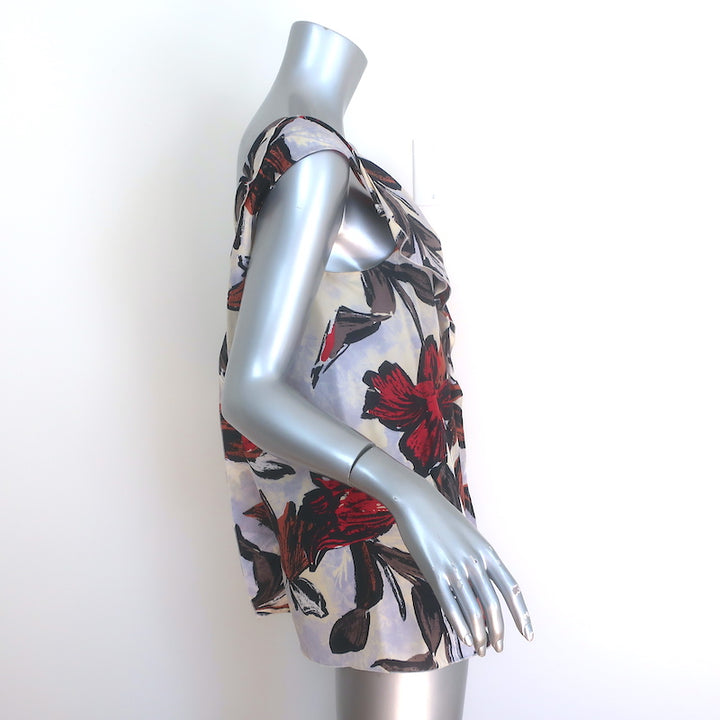 Marni Ruffled Double V-Neck Tank Top Light Blue Floral Print Silk Size 42