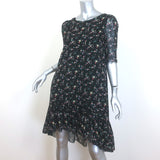 Saint Laurent Floral Print Ruffled Mini Dress Black Silk Georgette Size 40