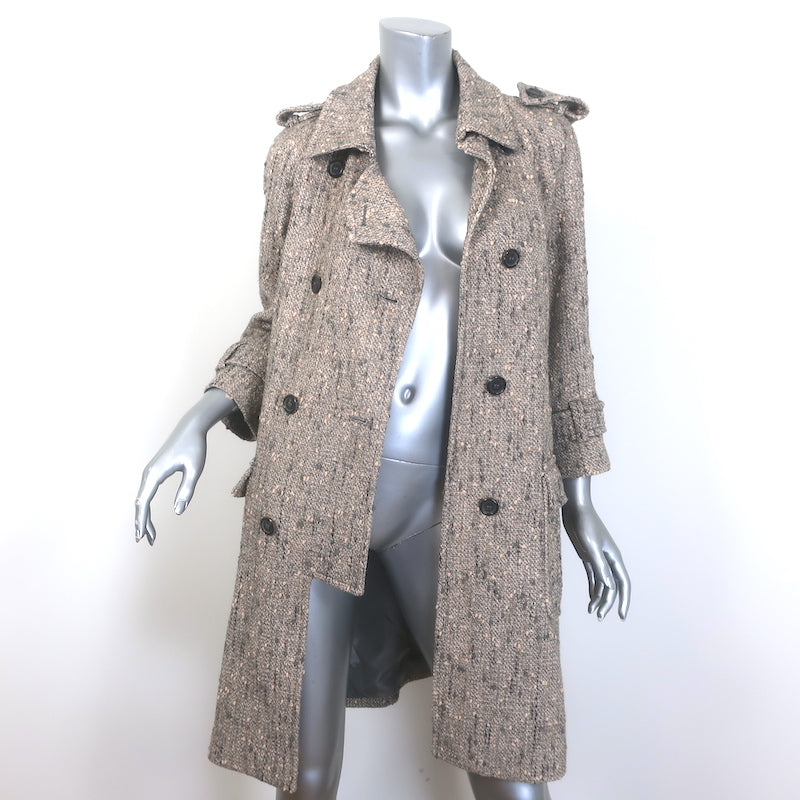 Derek Lam Belted Tweed Double Breasted Coat Taupe Wool-Blend Size 8
