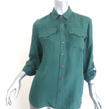 Brunello Cucinelli Silk Western Shirt Green Size Medium Roll-Sleeve Blouse