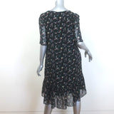 Saint Laurent Floral Print Ruffled Mini Dress Black Silk Georgette Size 40