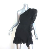 Isabel Marant Etoile Teller Ruffled One-Shoulder Mini Dress Black Linen Size 38