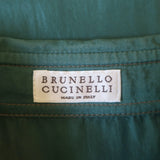 Brunello Cucinelli Silk Western Shirt Green Size Medium Roll-Sleeve Blouse