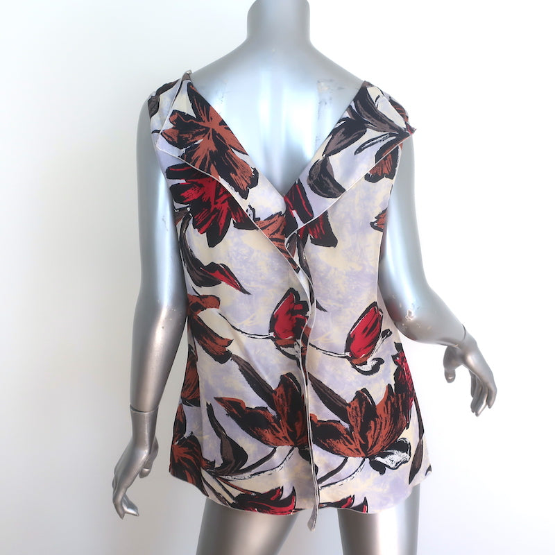 Marni Ruffled Double V-Neck Tank Top Light Blue Floral Print Silk Size 42