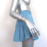 LoveShackFancy Mini Skirt Adia Blue Polka Dot Print Cotton Size Petite