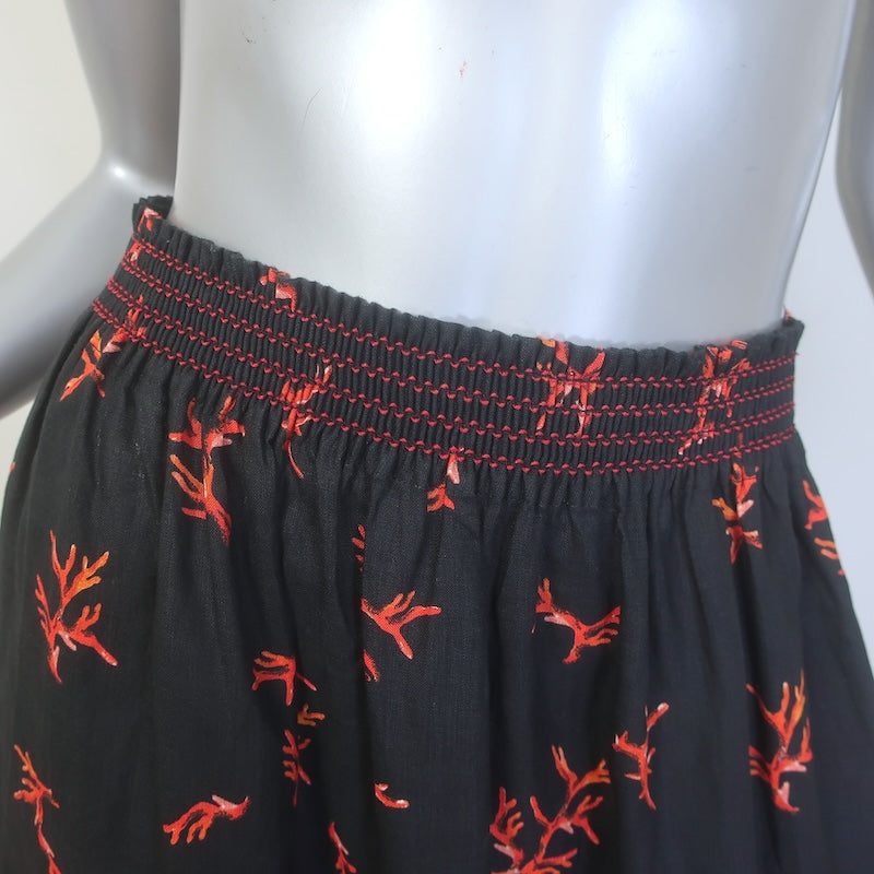 Fendi Coral Print Maxi Skirt Black Linen Size Medium
