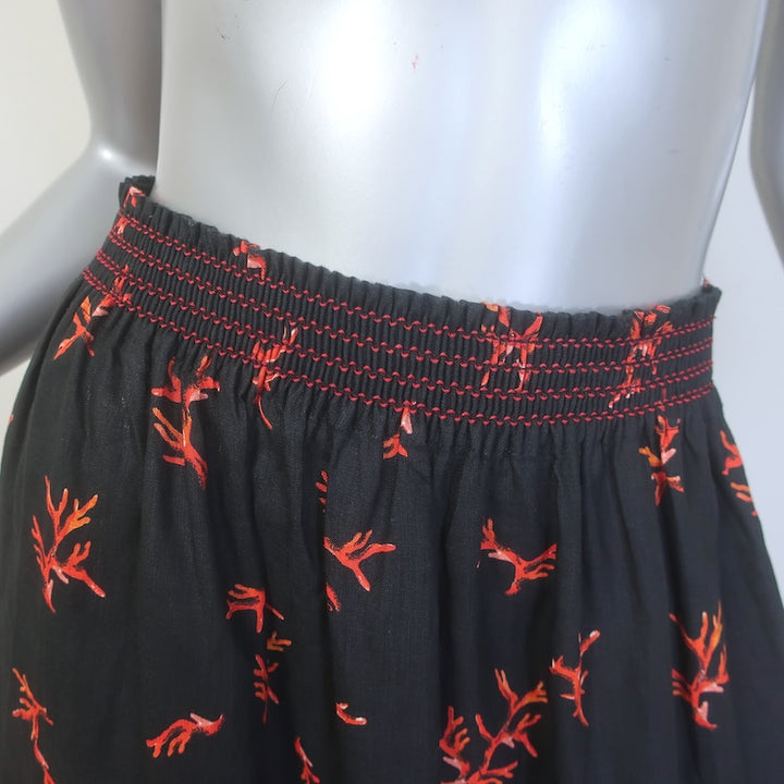 Fendi Coral Print Maxi Skirt Black Linen Size Medium
