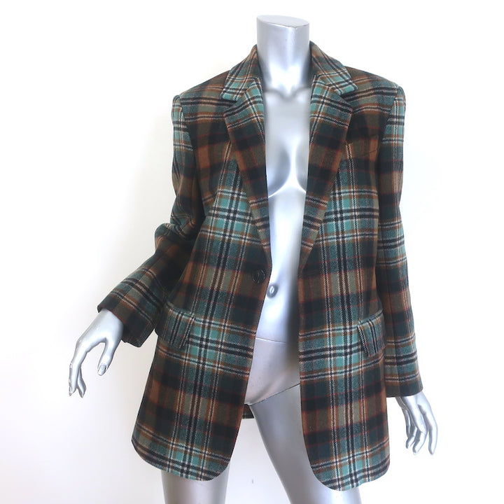 Co Plaid Flannel Belted Blazer Brown/Aqua Wool-Blend Size Extra Small