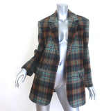 Co Plaid Flannel Belted Blazer Brown/Aqua Wool-Blend Size Extra Small