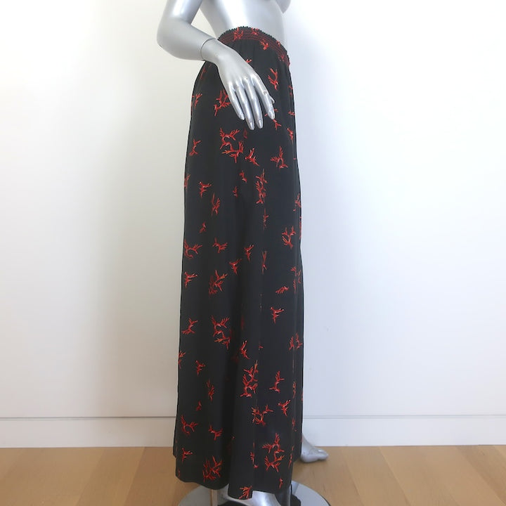 Fendi Coral Print Maxi Skirt Black Linen Size Medium