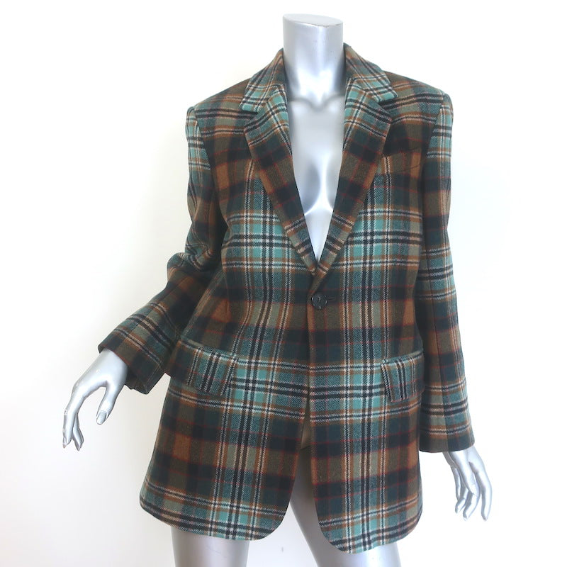 Co Plaid Flannel Belted Blazer Brown/Aqua Wool-Blend Size Extra Small