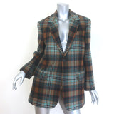 Co Plaid Flannel Belted Blazer Brown/Aqua Wool-Blend Size Extra Small