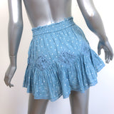 LoveShackFancy Mini Skirt Adia Blue Polka Dot Print Cotton Size Petite