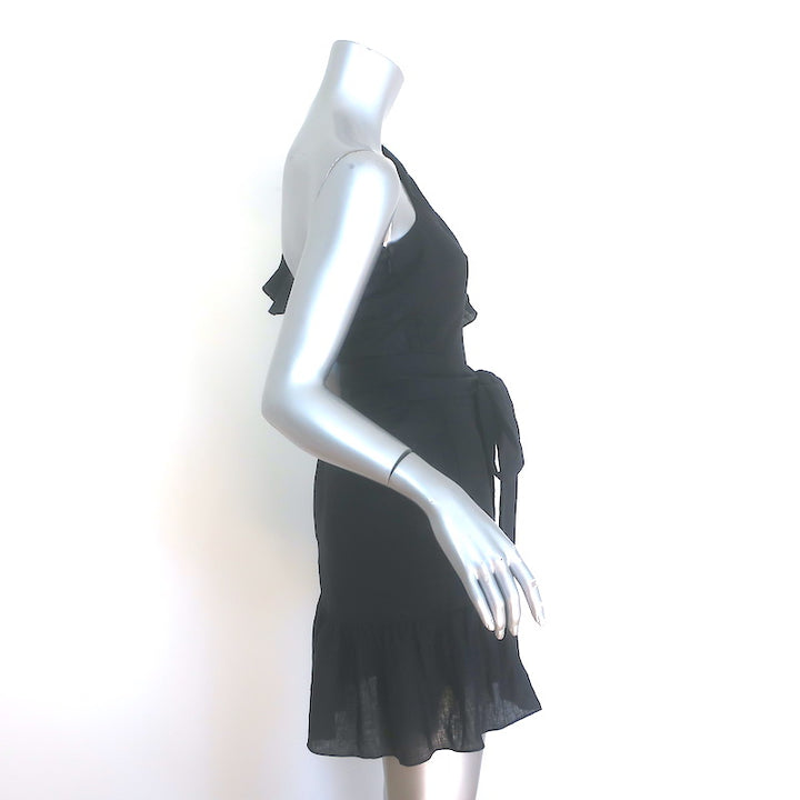 Isabel Marant Etoile Teller Ruffled One-Shoulder Mini Dress Black Linen Size 38
