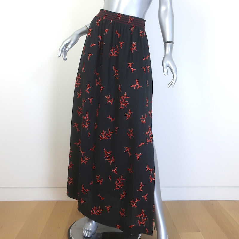 Fendi Coral Print Maxi Skirt Black Linen Size Medium