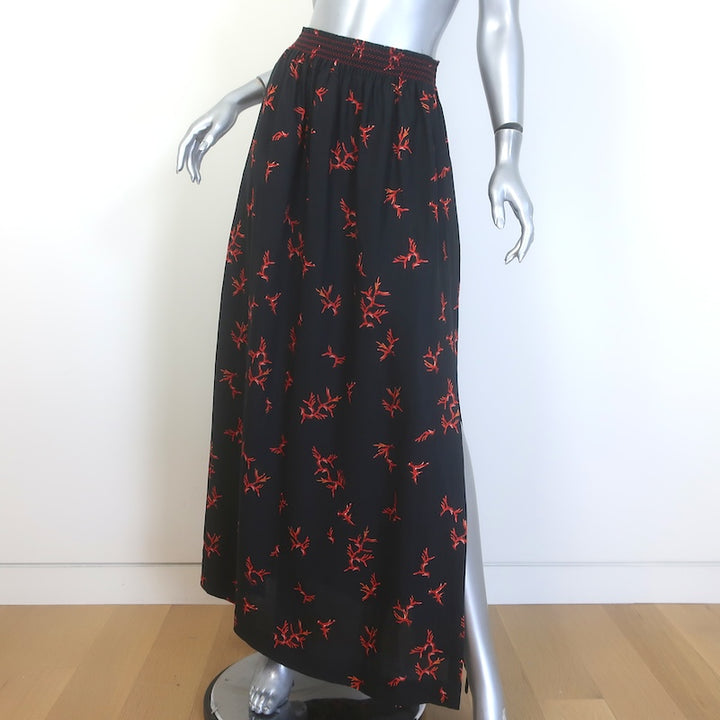 Fendi Coral Print Maxi Skirt Black Linen Size Medium