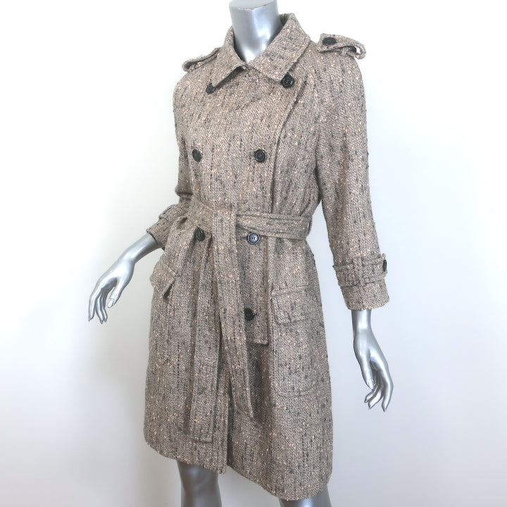 Derek Lam Belted Tweed Double Breasted Coat Taupe Wool-Blend Size 8
