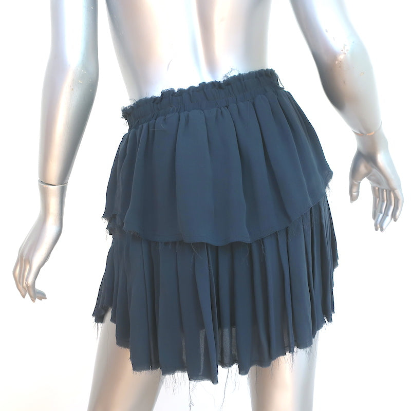 LoveShackFancy Ruffle Mini Skirt Navy Silk Size 2